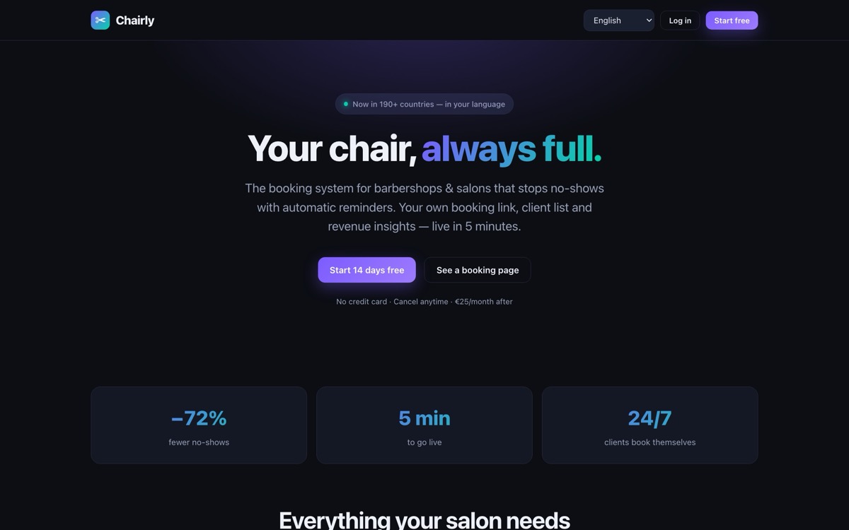 Chairly website preview