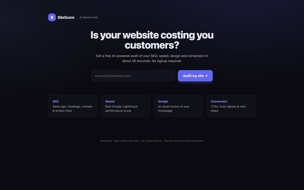 SiteScore website preview
